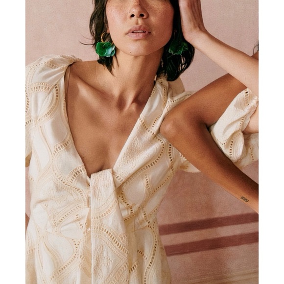 NWOT Sezane Editions Maxi White Embroidered Short-Sleeve Alma Dress - Picture 3 of 7